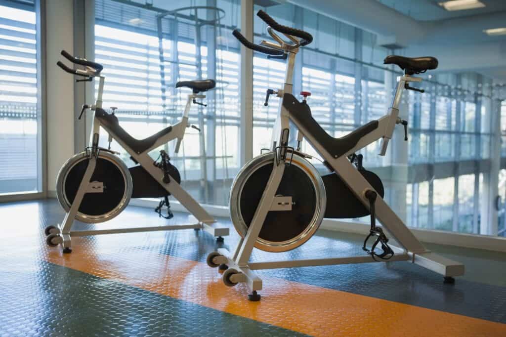 Spin bikes in a fitness studio