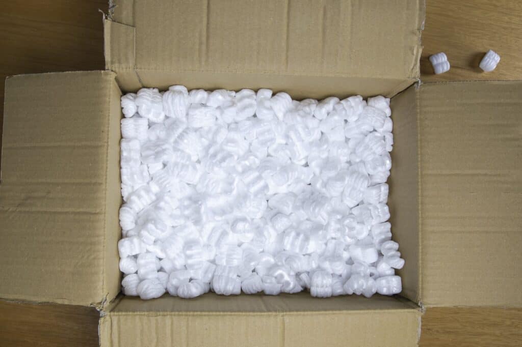 Packing foam inside a cardboard box