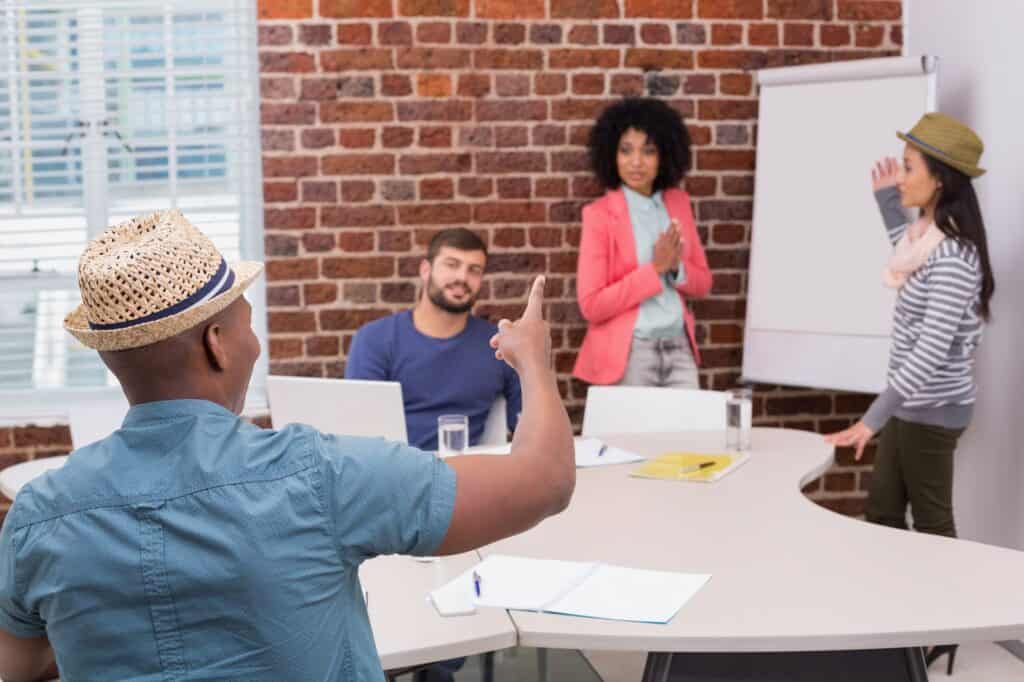 A team meeting about their new office