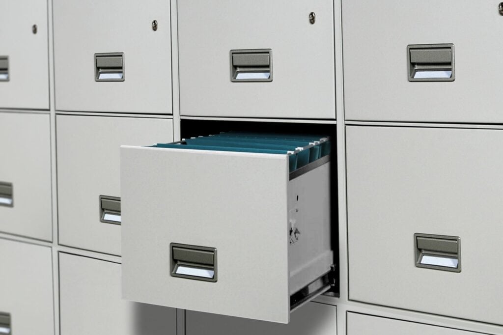A huge grey file cabinet
