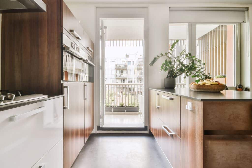 Kitchen and dining in a studio flat in the concept of 'best affordable housing options in Hounslow'.