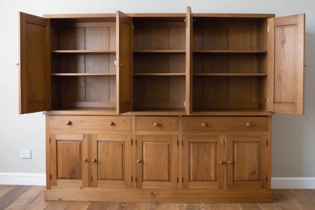 A huge empty wooden cabinet in the concept of 'how to move large furniture when moving house to Hounslow'.